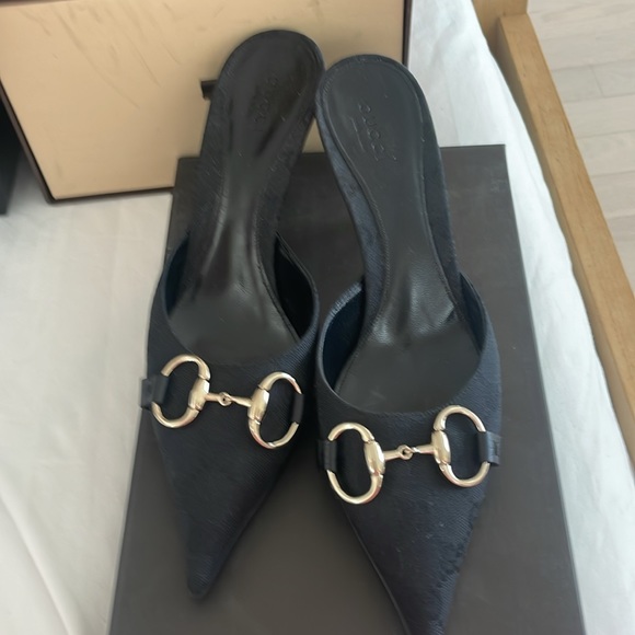 NIB Gucci horsebit  authentic black embossed GG  fabric mules - Picture 5 of 6